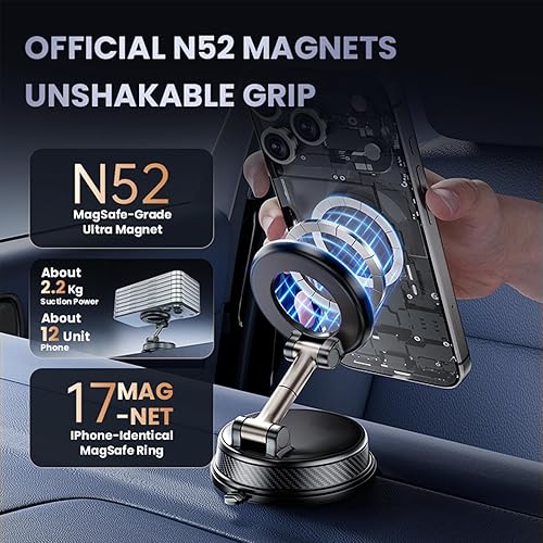 Miniatura 3 de Magsafe - Soporte magnético de teléfono para automóvil, soporte de coche ajustable 360 con ventosa de vacío, soporte de teléfono para accesorios de