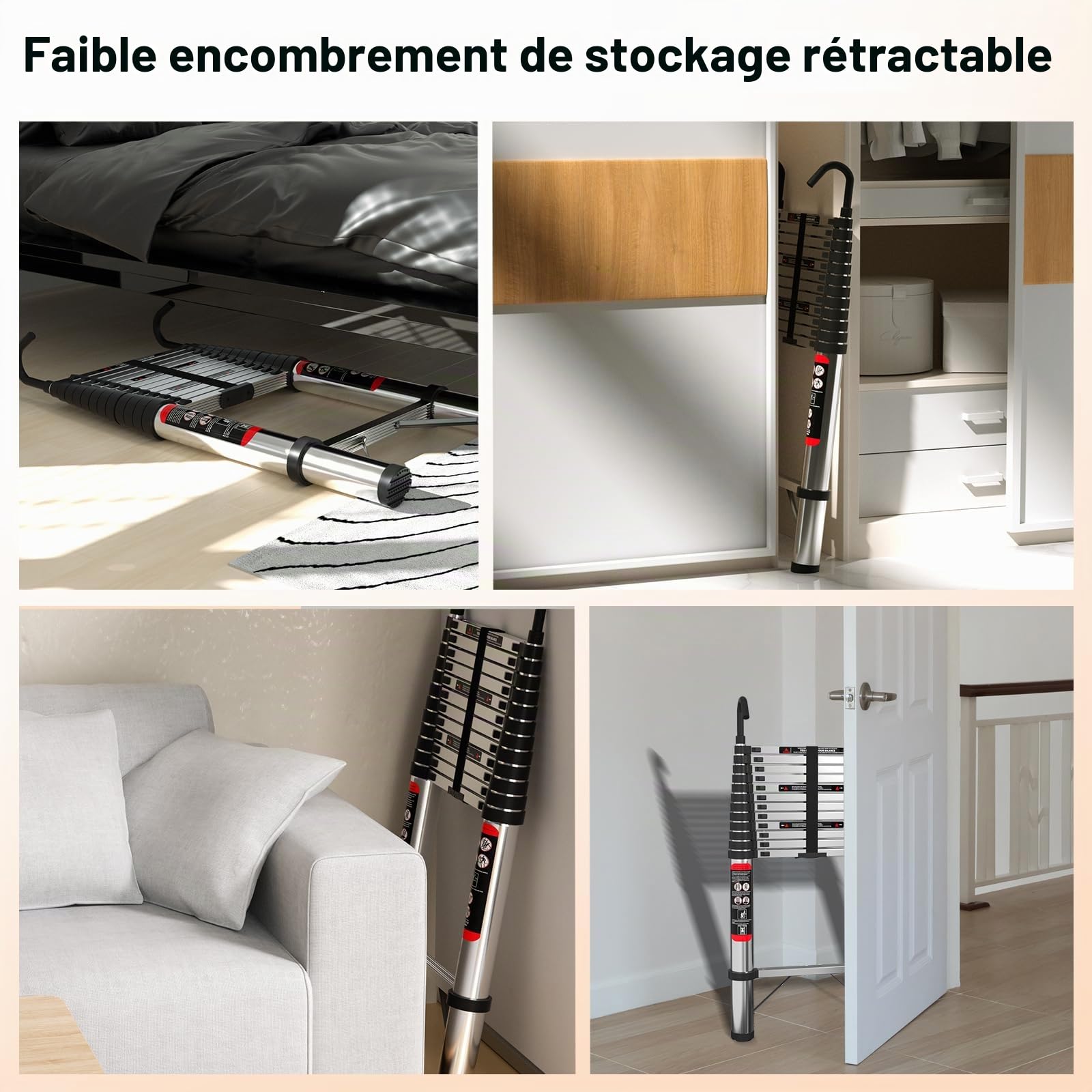 Échelle télescopique épaisse de 5 m avec crochets amovibles en acier inoxydable, extensible, pliable, plus solide que l'échelle en aluminium