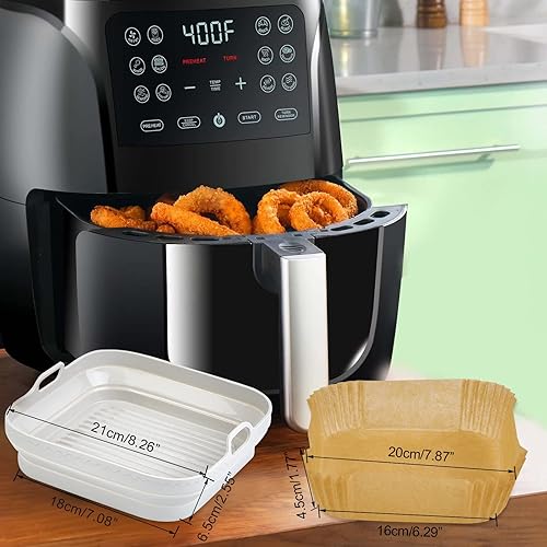 Miniatura 4 de Forros para freidora de aire de silicona y papel, 200 piezas desechables de papel pergamino cuadrado de 8 pulgadas, insertos para freidora de aire y