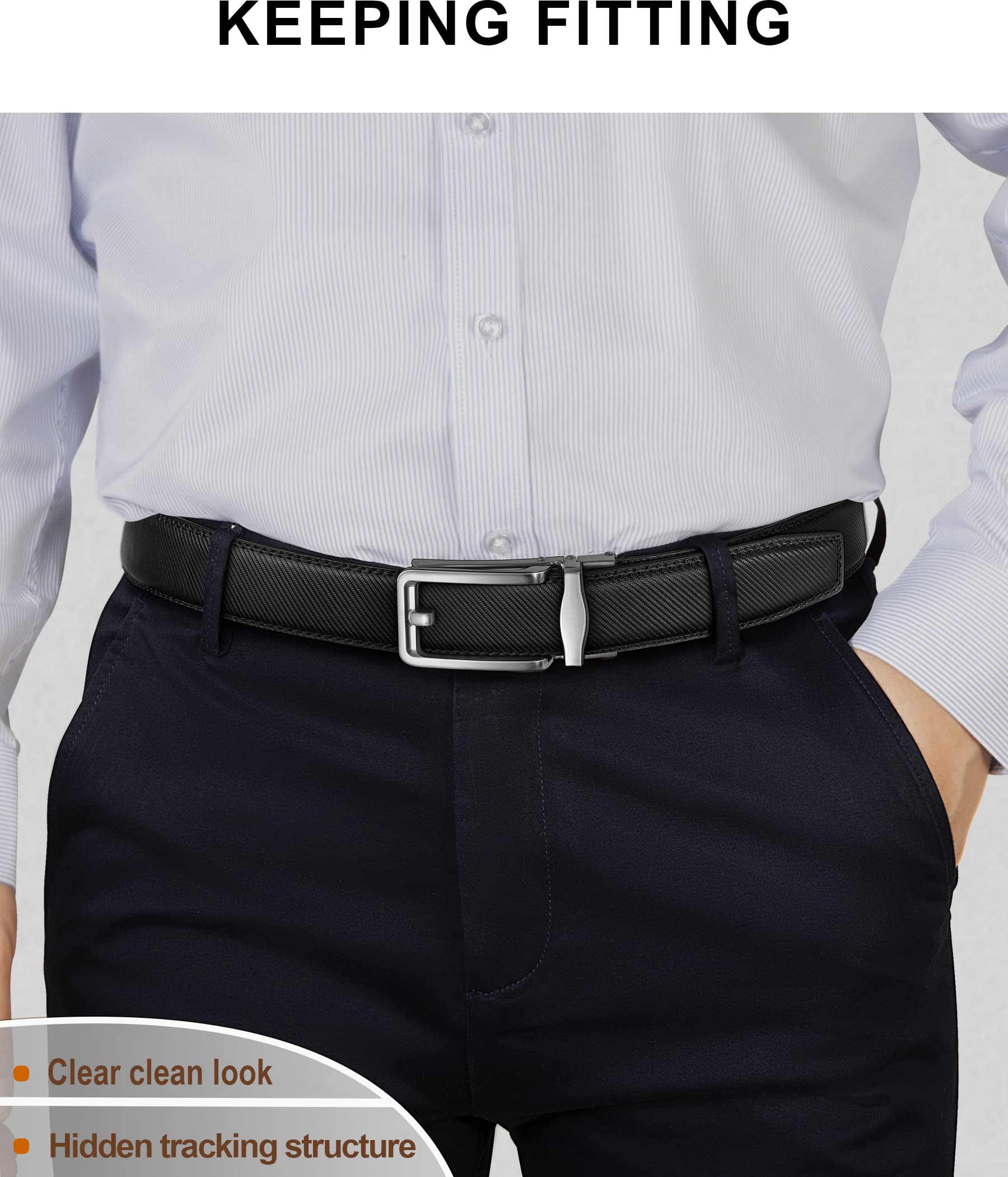 KEMISANT Cintura a Cricchetto in Pelle per Uomo, Regolabile con Fibbia Automatica, Idea Regalo - Taglio su Misura, Costruito per Durare, Vera Pelle, Adatto per Abiti o Casual