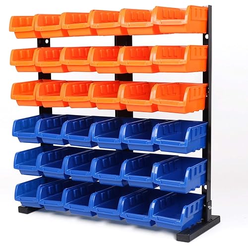 HORUSDY Storage Bins Parts Rack 36Pcs Bin Organizer Garage Plastic Shop Tool, Tools for Men