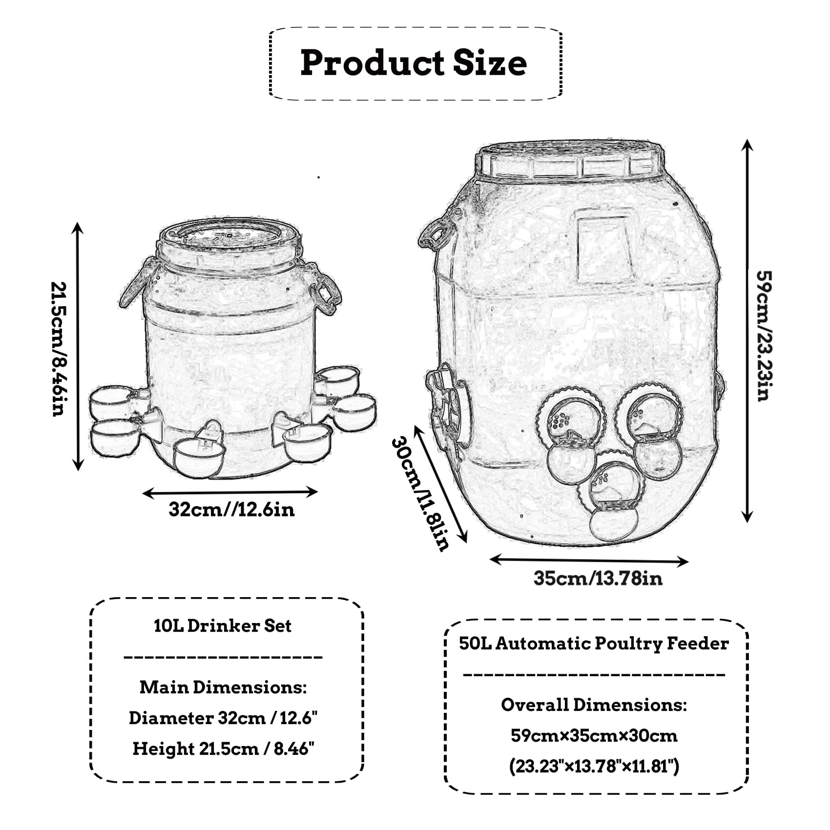 Comedero Automático 50L y Bebedero 10L para Gallinas/Patos - Diseño HDPE Antidesperdicio con Tapa Bloqueable, Sistema de Alimentación Inteligente para Granjas(Size:50L+10L)