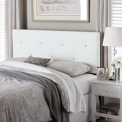 Miniatura 2 de Baxton Studio Dalini cabecera para interiores con botones de cristal de imitación, Vinilo, Blanco