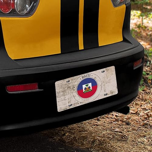 Miniatura 6 de Placa de matrícula decorativa de metal con bandera nacional de Haití, placa frontal decorativa de metal para automóvil, 6 x 12 pulgadas, recuerdo de