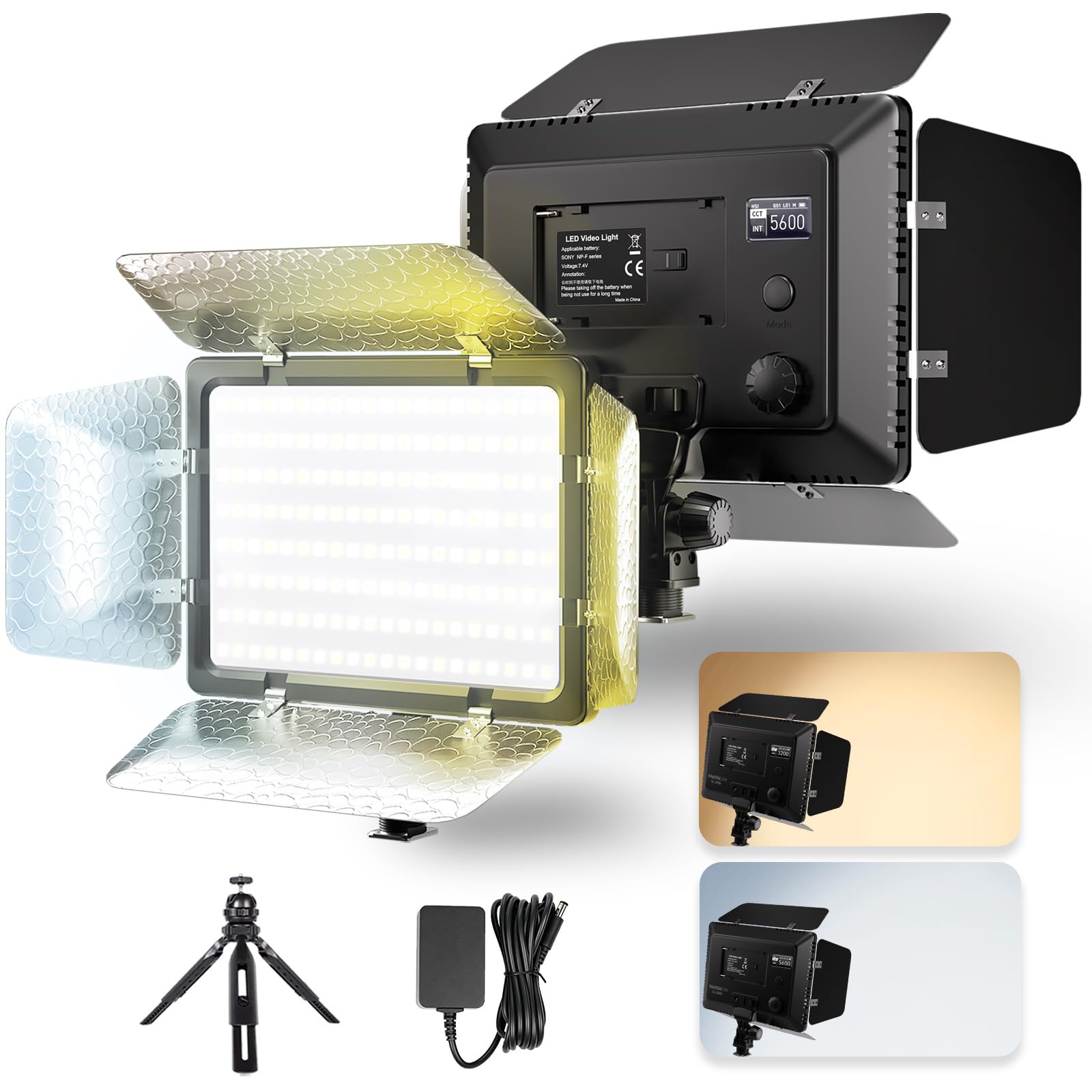 Mettlelite SL240B - Luz LED de video con puerta de granero y mini trípode, panel bicolor ultra brillante, regulable 3200K-5600K CRI 95+, kit de iluminación de estudio portátil para fotografía, video y