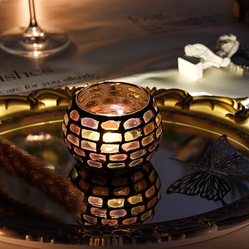 Miniatura 4 de 6 portavelas votivas, portavelas de mosaico, velas de té de vitrales, coloridos tarros de velas hechos a mano, lámpara de vela de aromaterapia para