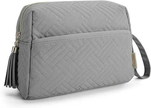 BAGSMART Elegantes bolsas de maquillaje espaciosas, Gris, Pequeña bolsa de maquillaje suave