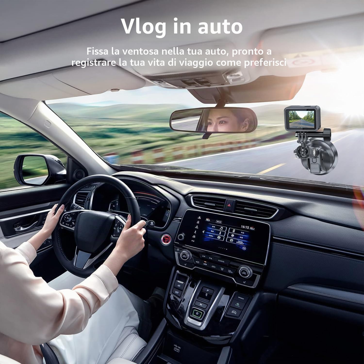 TELESIN Supporto a Ventosa per Action Cam, Rotazione 360°