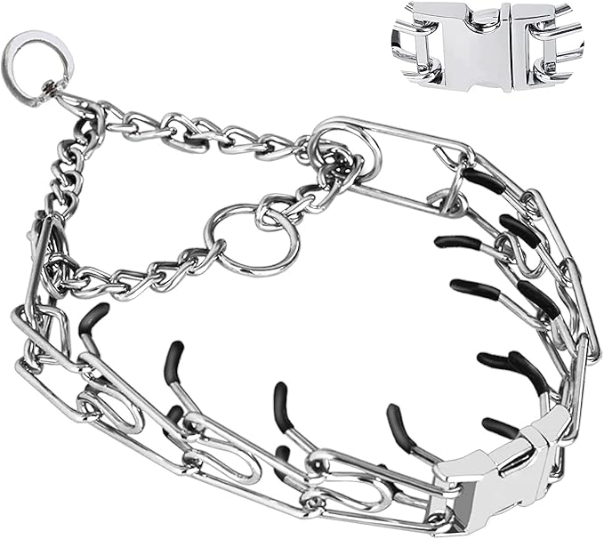 Prong Collar for Dogs, Dog Training Collar, Adjustable Size Dog Pinch No Pull Collar with Quick Release Buckle for Small Medium Large Dogs(Packed with Two Extra Links)
