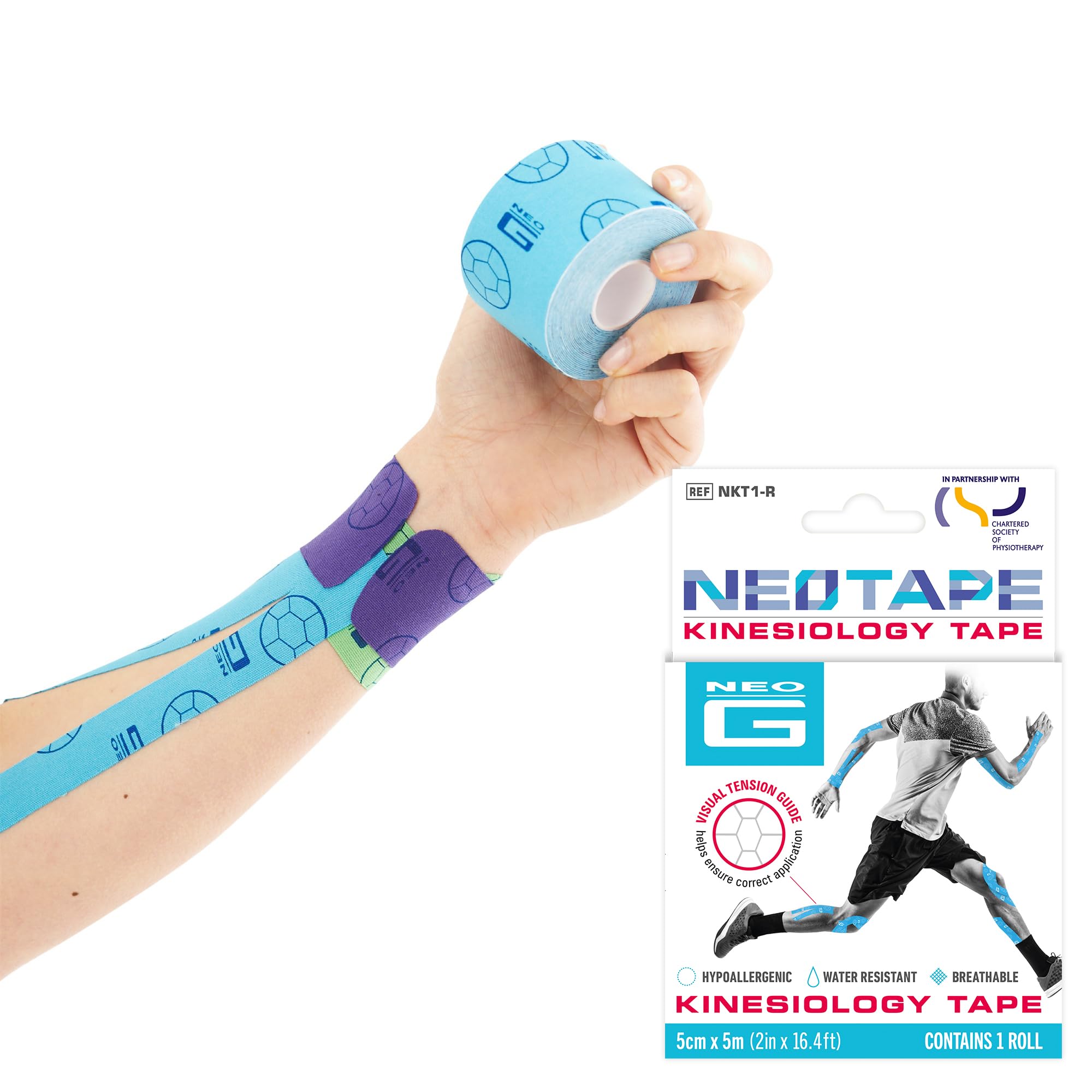 Neo-G Kinesiology Tape – Breathable Elastic Therapeutic Sports Tape for Pain Relief, Knee, Shoulder, Ankle, Epicondylitis, Injury Recovery - Water Resistant – Class 1 Medical Grade – Unisex – Blue