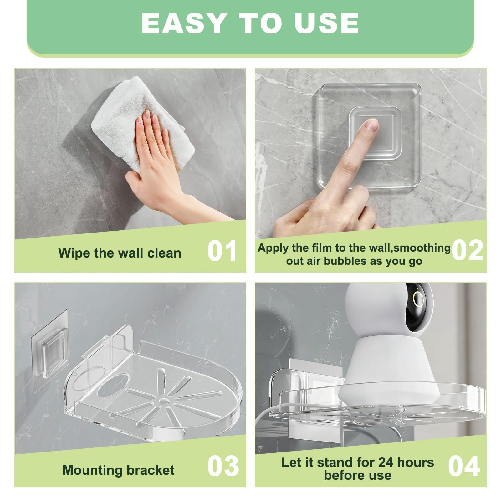 2 Pack Soporte Montaje Pared para Cámara de Vigilancia, Soporte Pared Cámara Vigilancia, Estante Plástico Universal para Interior Exteriores, Vigilabebés, Seguridad del Hogar, Sin Taladro Transparente