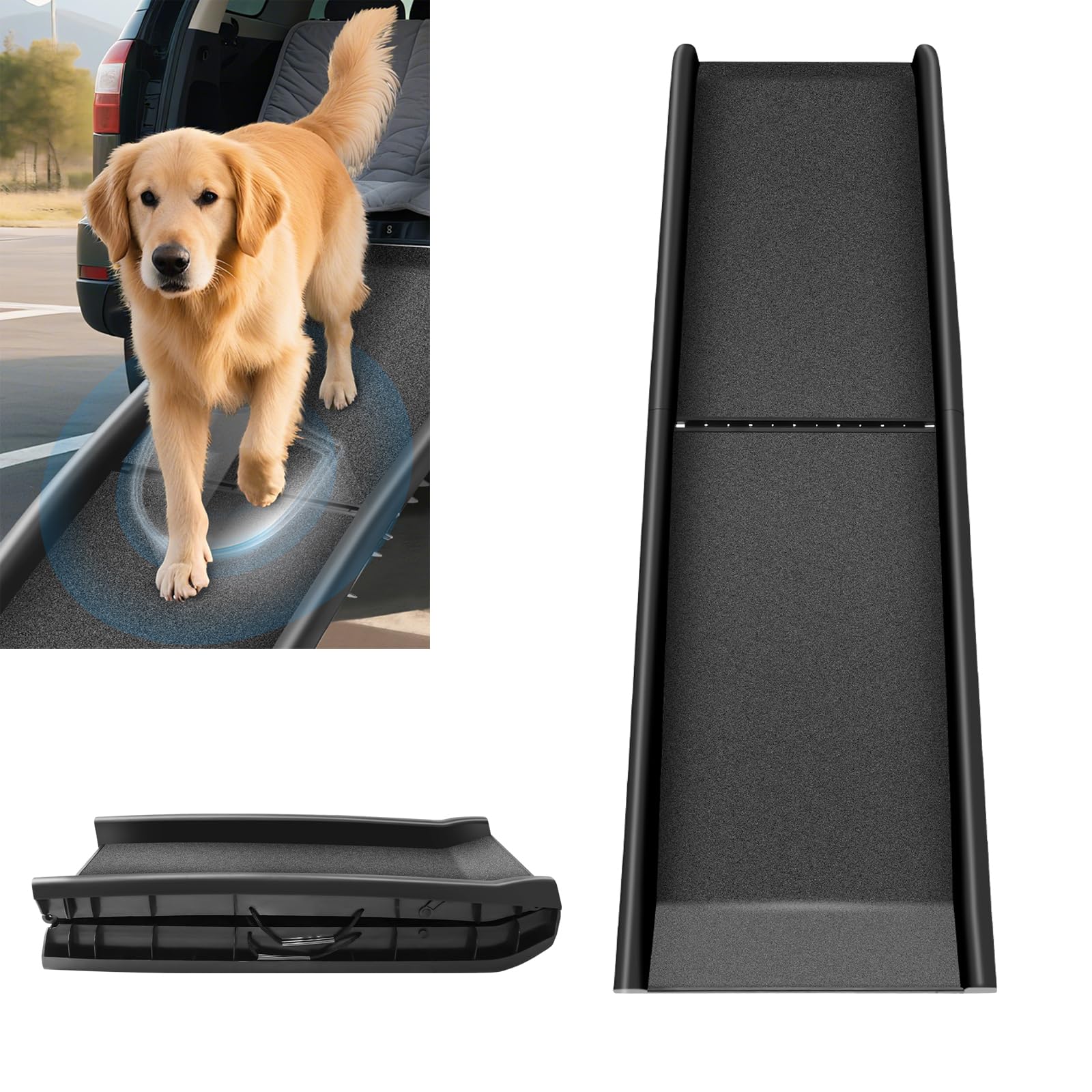 Dog Ramps for Cars, 156cm Portable Pet Ramp, Non-Slip Safety Surface Dog Ramp, Dog Steps Stairs for Large Dogs, Lightweight & Folding, Dog Ramp for Cars, SUV, Truck, Up to 198LBS