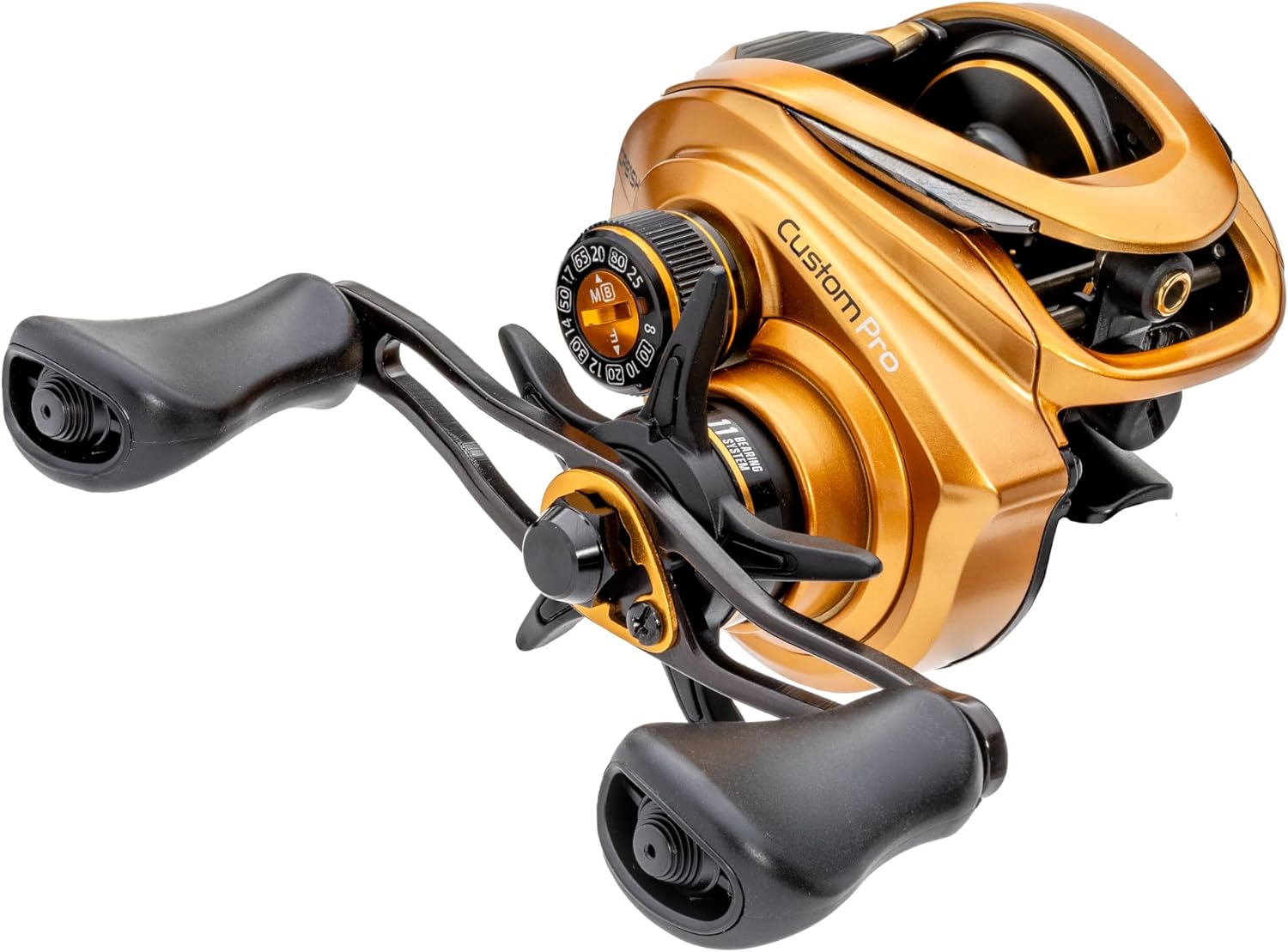 Lew’s Custom Pro Baitcast Fishing Reel, 10+1 Bearings, Aluminum Frame, ParaMag ITB Brake, Aluminum Speed Gears, Carbon Fiber Drag, Gold/Black