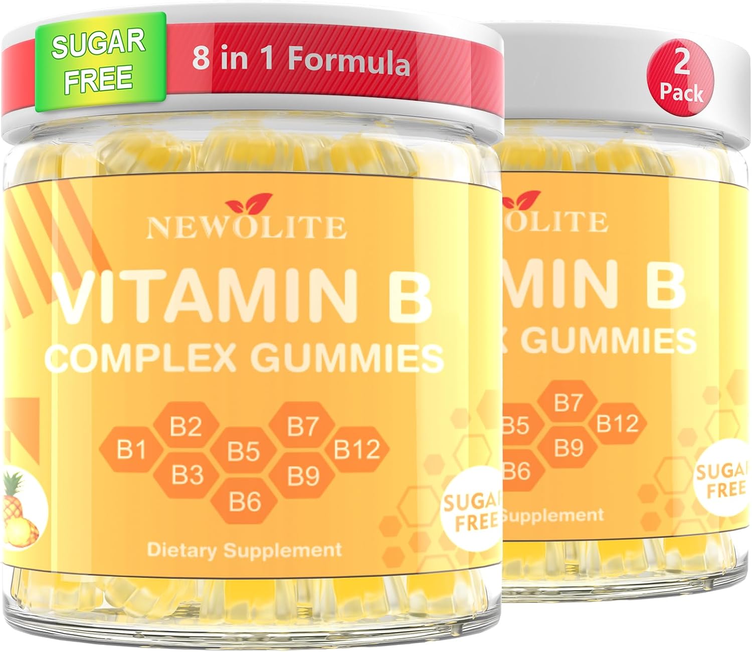 2 Pack Vitamin B Complex Gummies for Women Pineapple Flavor Daily Vitamin C B1,B2,B3,B5,B6,B7,B9,B12 Biotin Folate Supports Energy, Mood, Immune System Sugar-Free Vegan Work Adults(120Count)