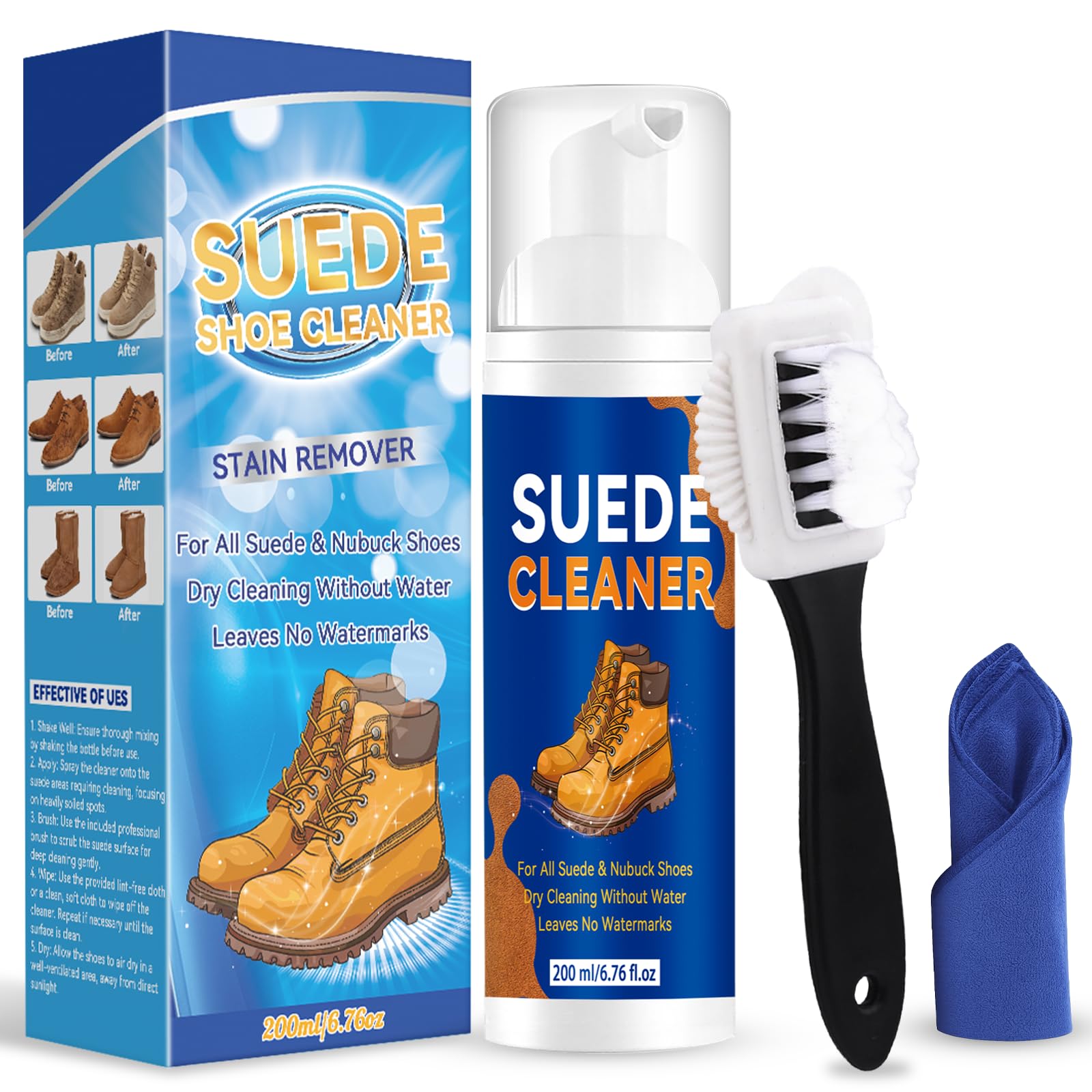 Suede Shoe Cleaner, Professional Shoe Cleaner Removes Stains, Salt, Dirt, Powerful Foam Suede Cleaner Kit for Nubuck, Suede, Knit, Canvas, Boots, Trainer, Suede Fabric of Bags, Furniture, Jacket