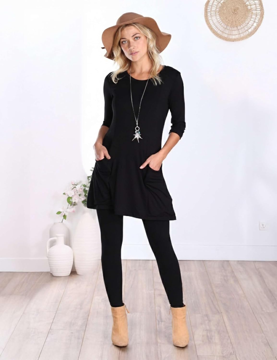 Popana Women’s 3/4 Sleeve Tunic Top – Scoop Neck Long Tunic Shirts to Wear with Leggings with Pockets - Image 3