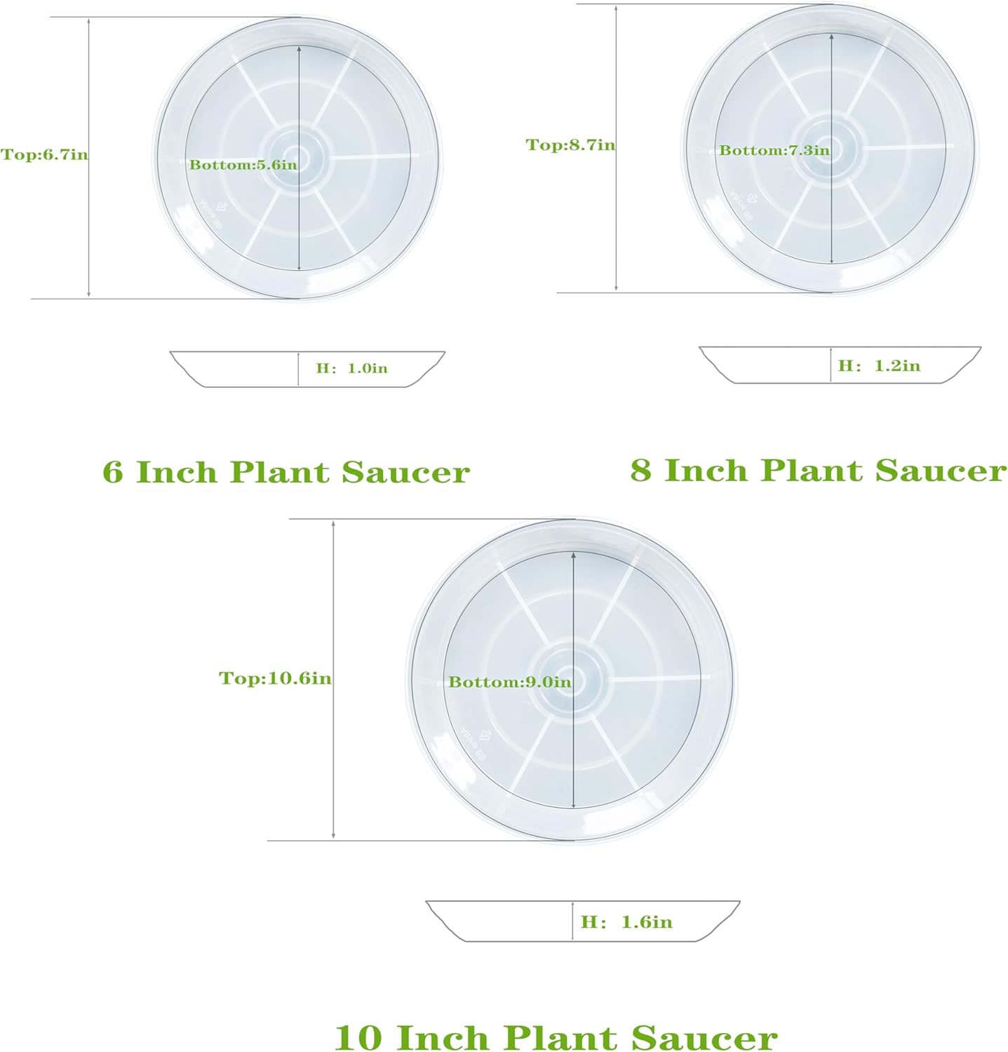 15 Pack Plant Saucer Drip Tray, 6 8 10 inch, Heavy Sturdy Plastic Planter Flower Pot Saucers for Indoor Outdoor Garden, Plant Water Drip Trays for pots Base (6"/8"/10", Clear)