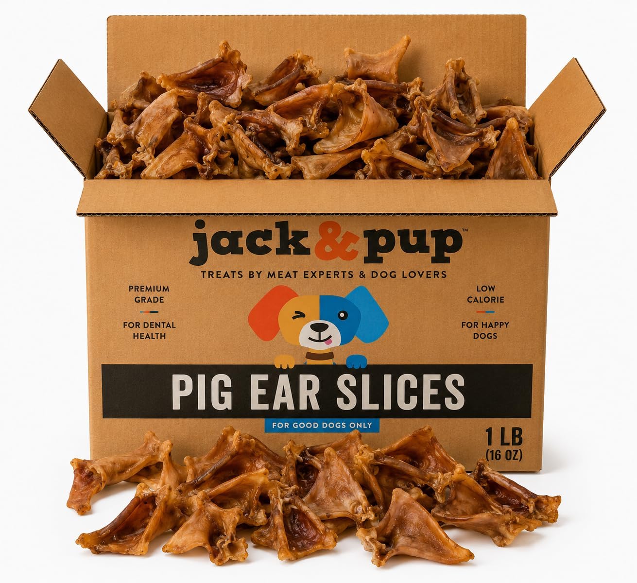 Jack & Pup Pig Ears Slivers (1lb) - Premium Natural Dog Chews, Pork Pig Ears, Healthy Dog Treats, Odor Free, Excellent Rawhide Alternative