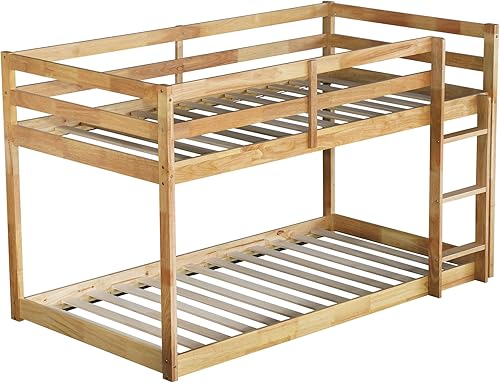 Miniatura 62 de Litera baja individual sobre individual, base de cama de madera maciza con escalera y barandillas de seguridad, literas individuales para niños y