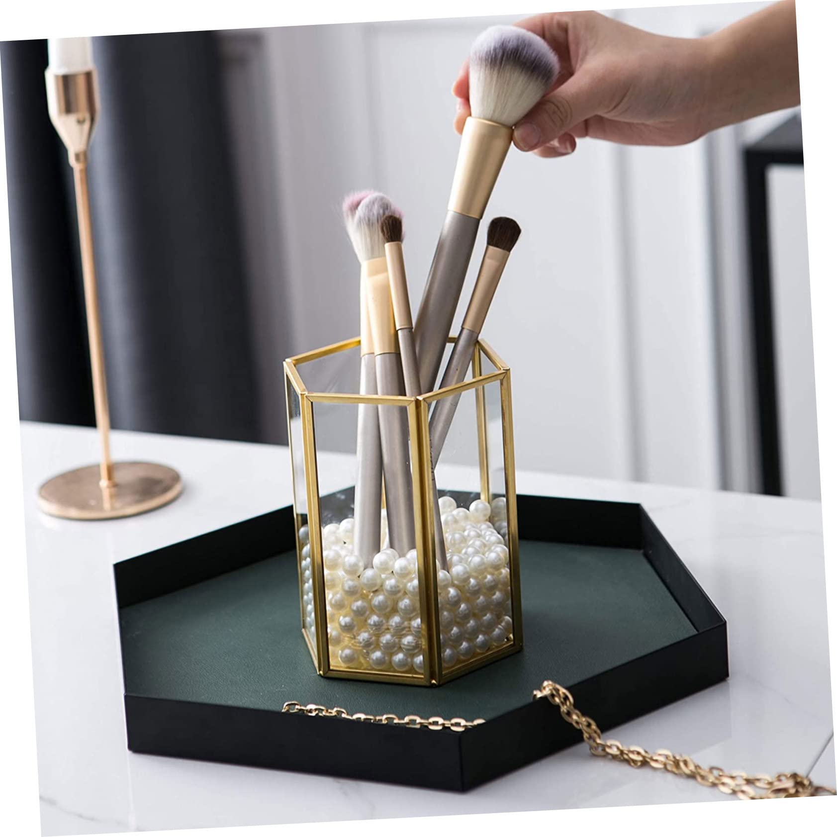 FOMIYES Porta Capacità Rinforzato per Pennelli Organizzare Materiale in e Vetro Trasparente Grande Trucco Cosmetici su Scrivania in Casa