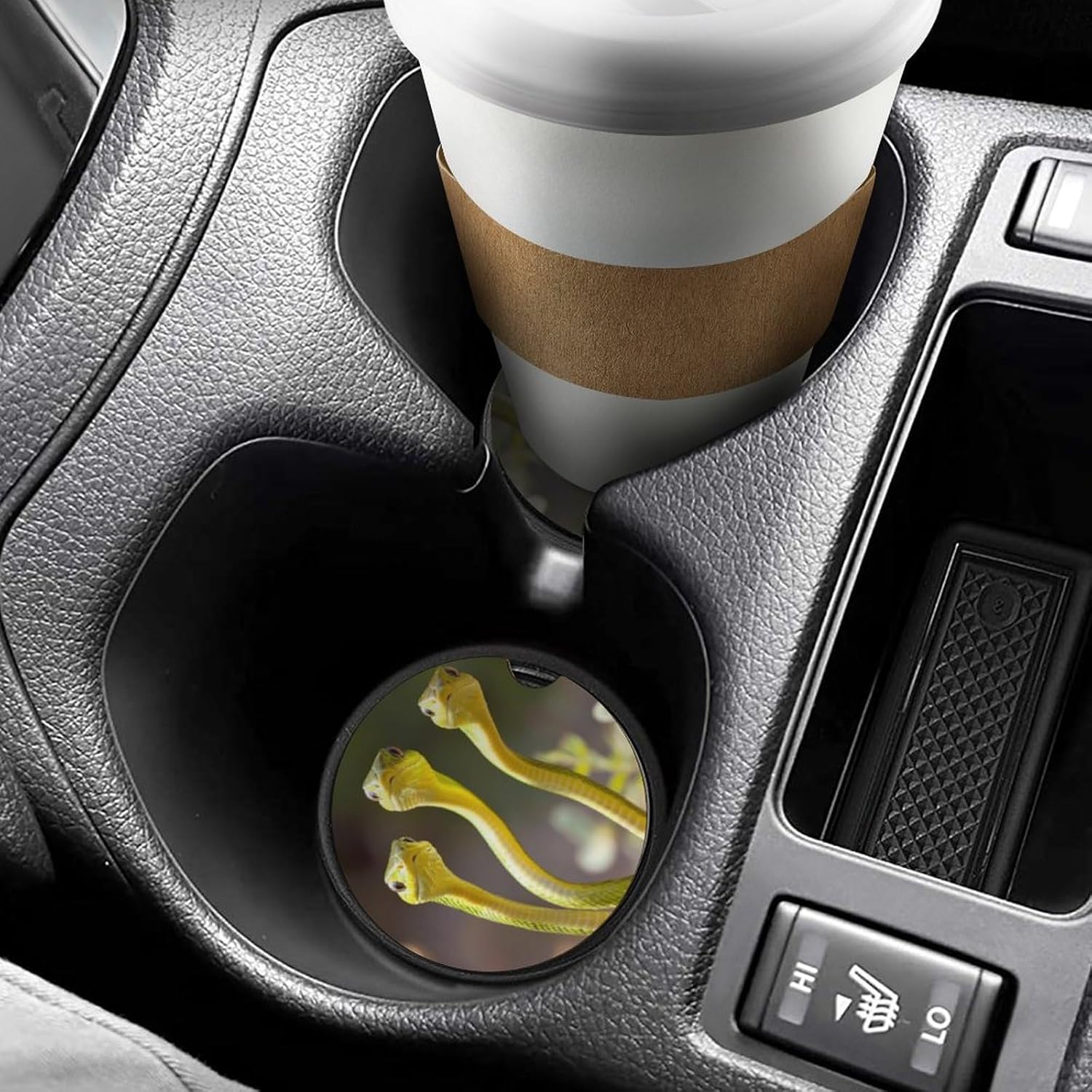 Three Green Snakes Cute Car Coasters 2.56 Inch Absorbent Cup Holder for Drinks Auto Interior Accessories