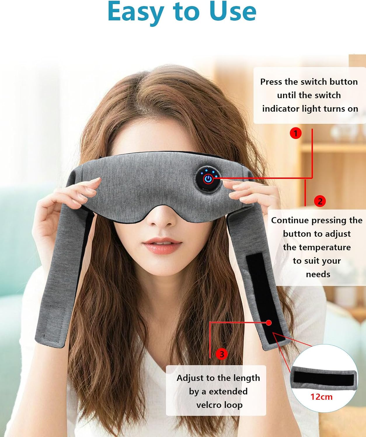 Heated Eye Mask for Dry Eyes, Cordless Warm Compress for Eye Relief, Electric Eye Heating Pad with Temperature Control for Blepharitis and Stye Treatment, Rechargeable, Washable