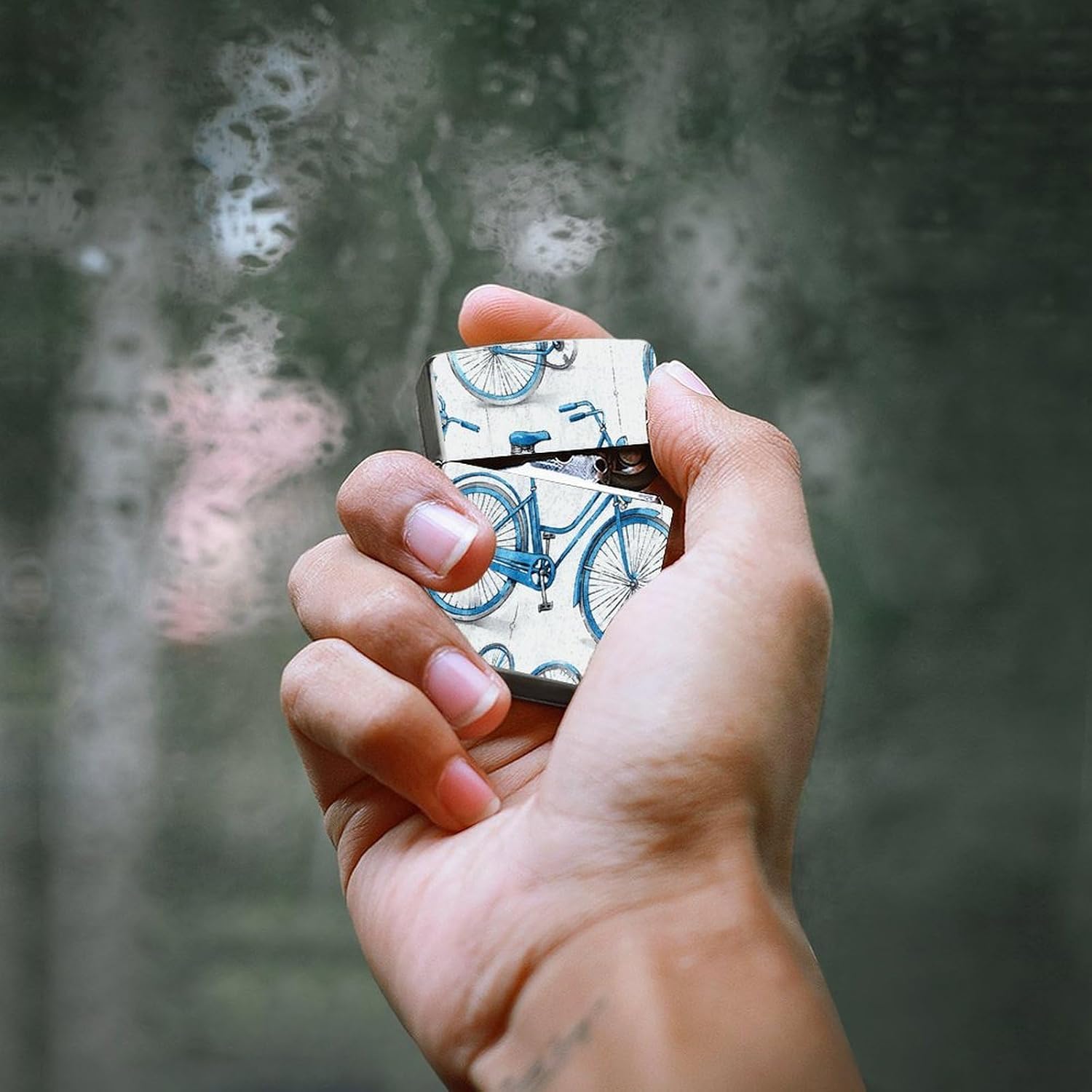 Blue Bicycle Metal Lighter Case Cover Lighter Sleeve