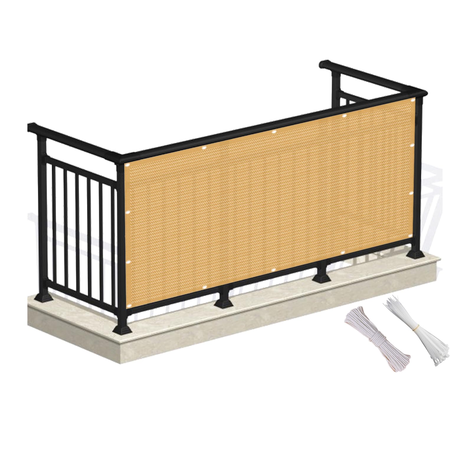 Jardín Protección De Privacidad 70 x 400 cm Protección Viento y Los Rayos UV,Pantalla De Privacidad para Balcón Malla Ocultacion con Ataduras De Cables para Balcones,Jardines,Terrazas, Amarillo Arena