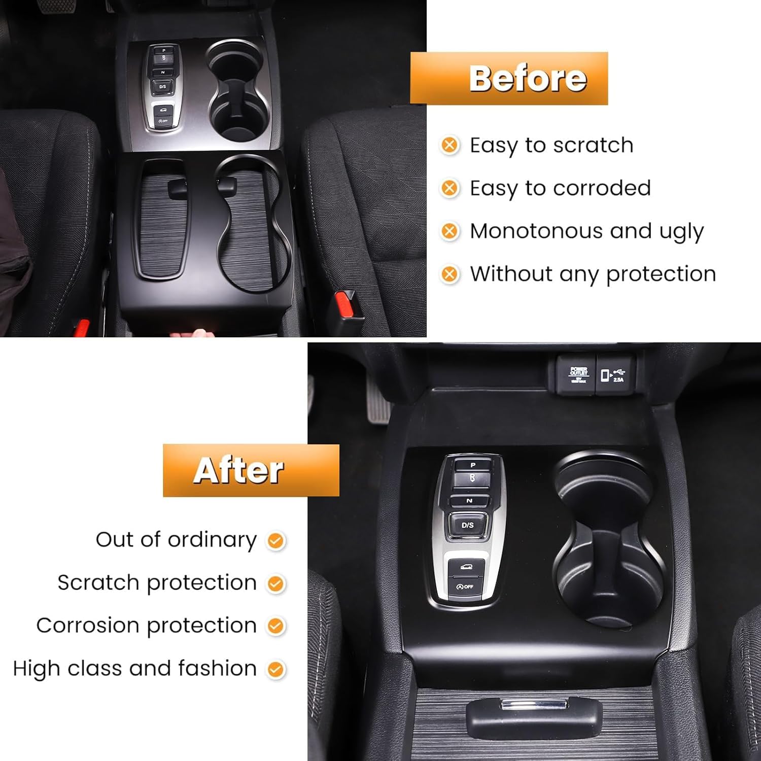 Center Console Gear Shift Panel Trim Cover Compatible with Honda Pilot 2016-2022/ Ridgeline 2020-2023/ Passport 2019-2023 Gear Shift Panel Cover Cup Holder Frame (Matt Black)