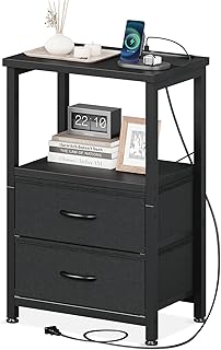 AODK サイドテーブル 2つ引き出し付き 寝室 ナイトテーブル おしゃれ ミニ サイドチェスト 北欧 洋服 タンス 収納チェスト 3段 ソファ ベッドサイドテーブル 40*30*60cm 天板付き 収納付きテーブル キャビネット シンプル (ブラック)