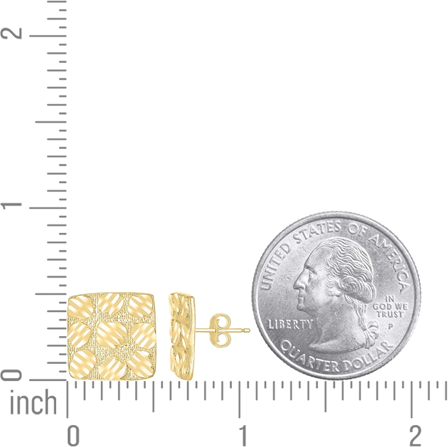 10kt Yellow Gold Unisex Square Nugget Stud Earrings - Image 2