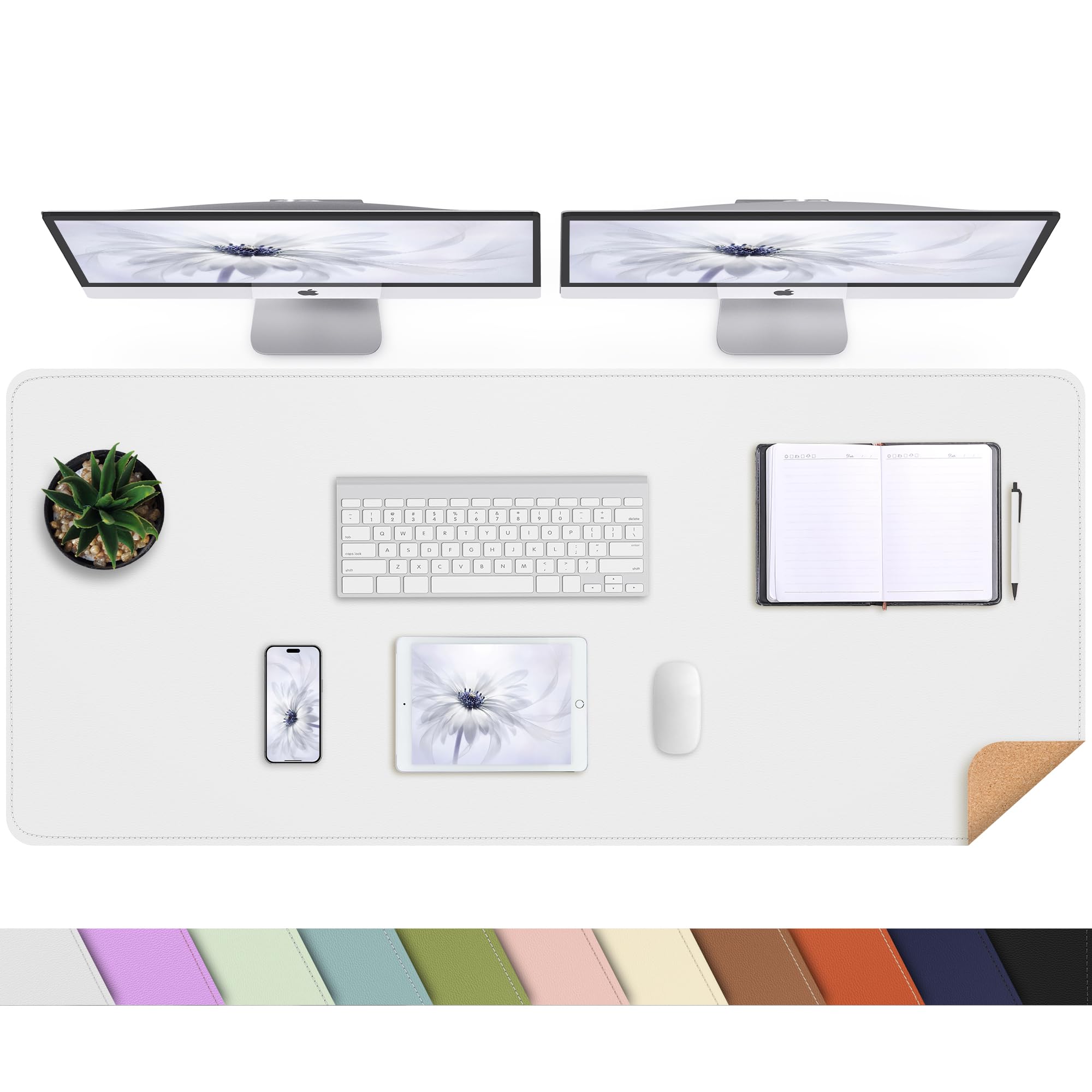 Leather Desk Mat, Large Mouse Mat,PU Leather & Cork Desk Pad, Waterproof Leather Table Protector Writing Pad for Office and Home(120x 43 cm,White) — image 1