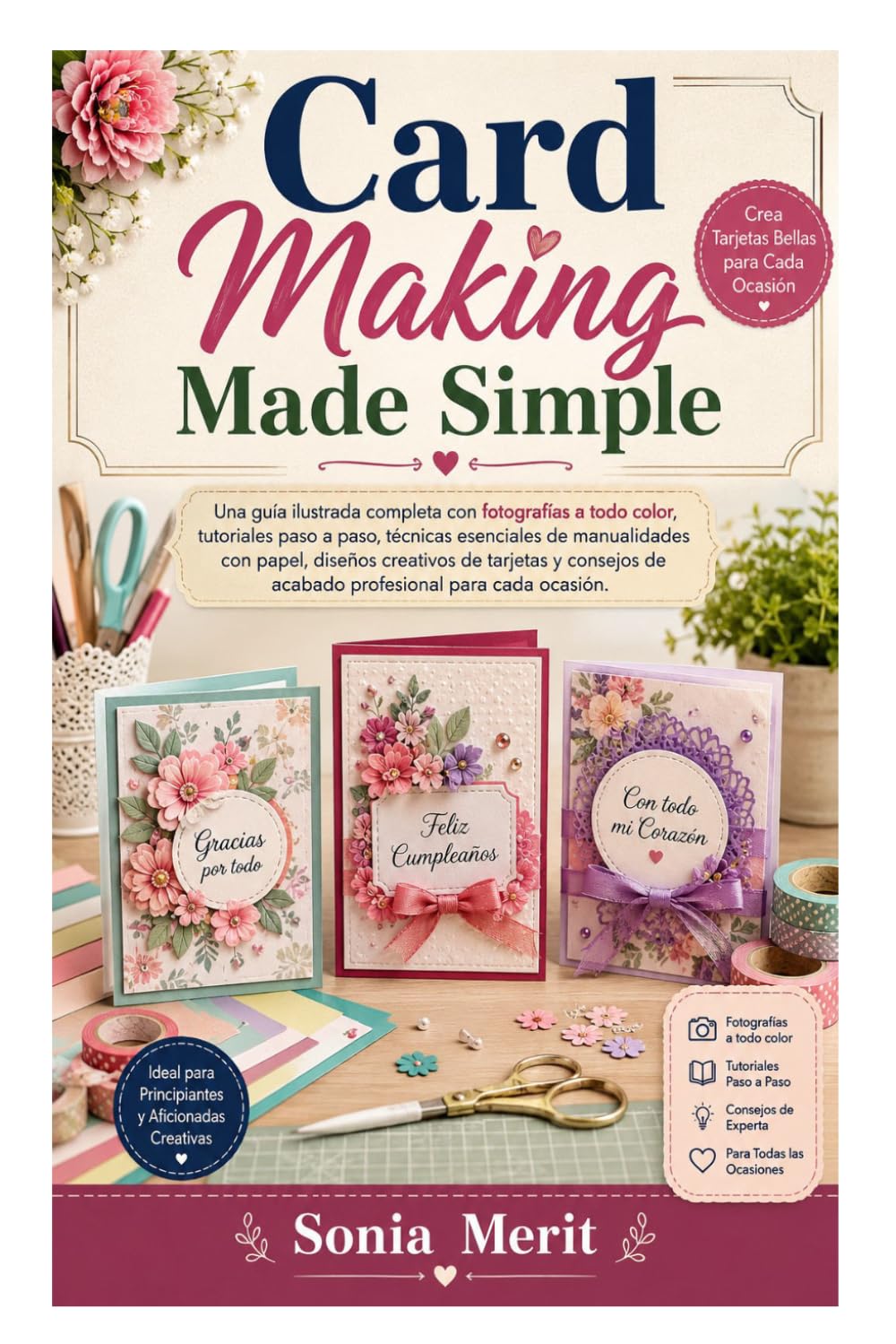 Card Making Made Simple: Una guía ilustrada completa con fotografías a todo color, tutoriales paso a paso, técnicas esenciales de manualidades con ... de acabado profesional para cada ocasión.