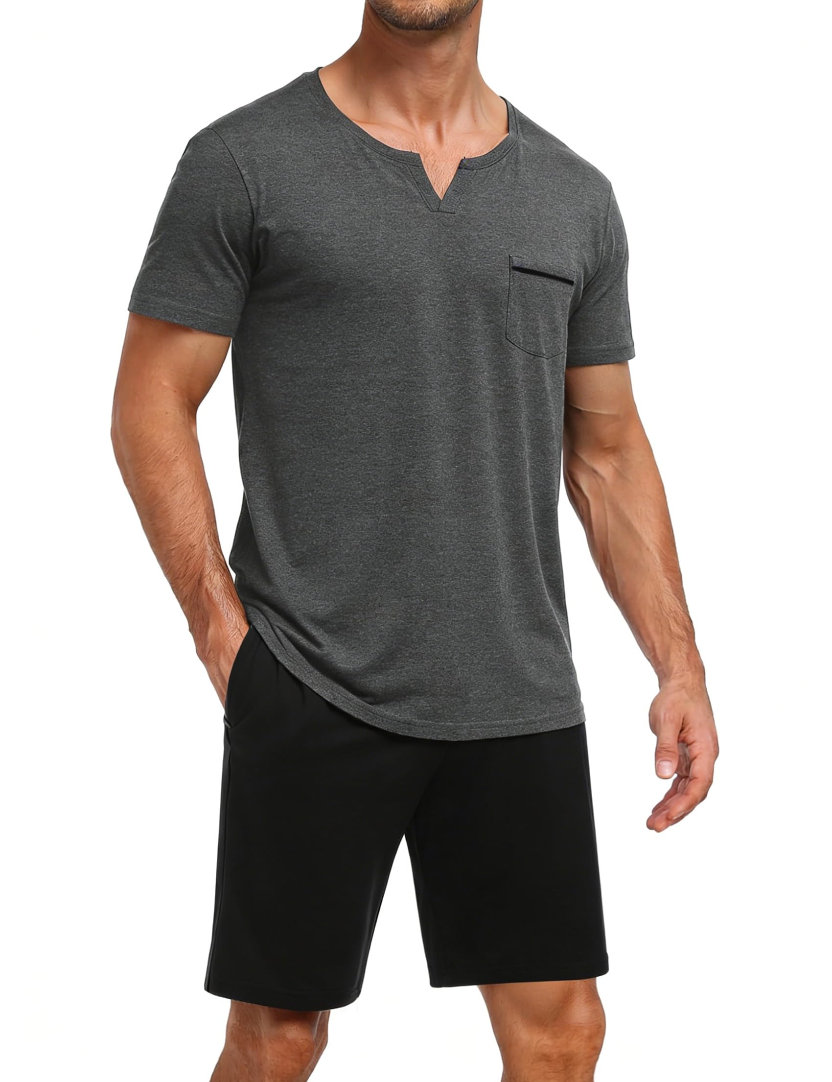 Pijama Hombre Verano Corto 2 Piezas Conjunto de Dormir Hombre con Camiseta de Manga Corta y Short Pijama Ligero y Cómodo Ropa de Casa