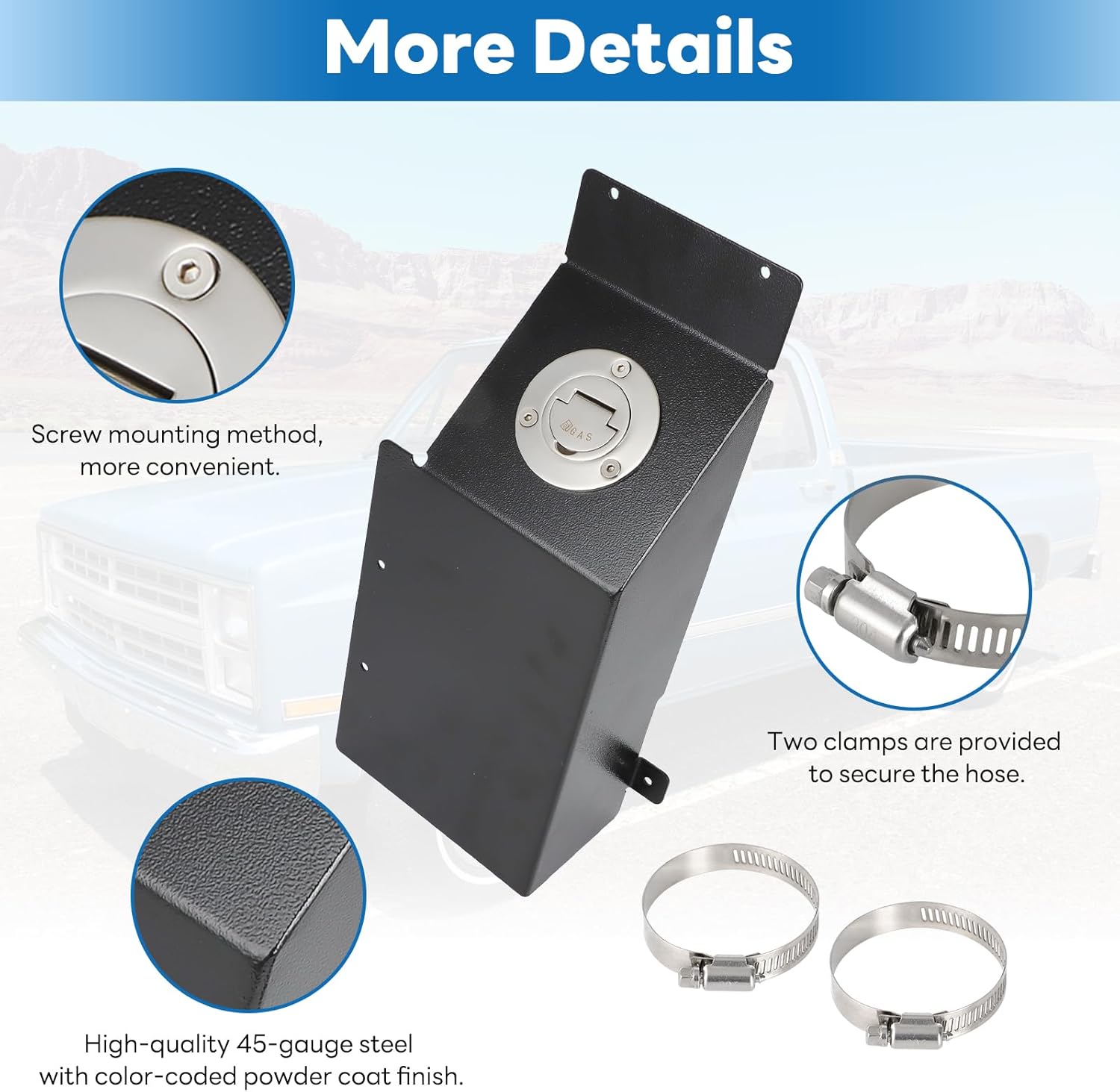 Truck In Bed Fuel Filler for Chevrolet GMC Truck C10 K10 1967-1987, Fuel Filler Gas Door Cap Relocation kit for Chevy Chevrolet GMC 1967-1987, Black