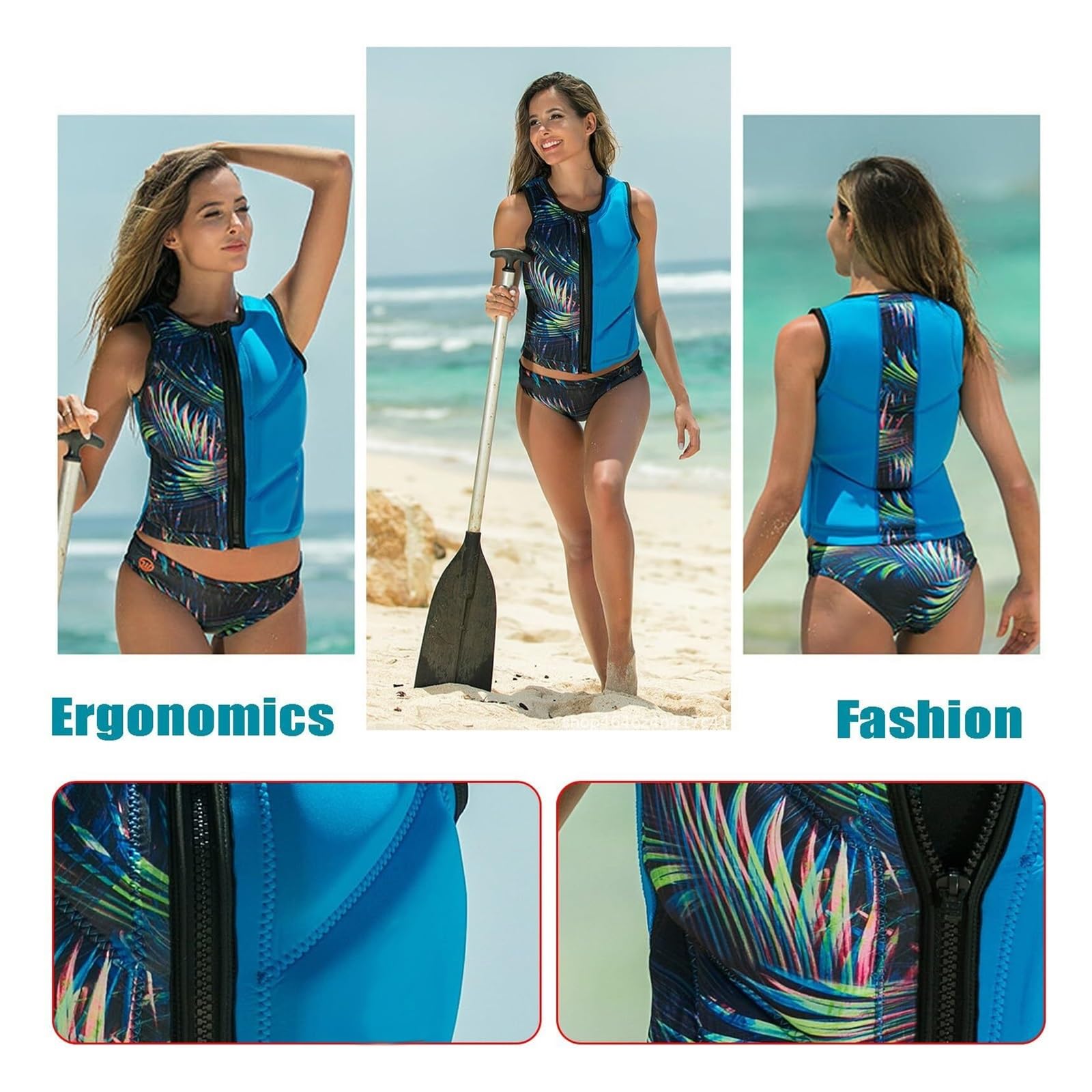 Kajaking Vest Adult Adjustable Zipper High Buoyancy Swim Aid Water Sports for Fishing Boating Surfing Paddling Canoeing Rafting Swimming Outdoor Safety Gear Equipment