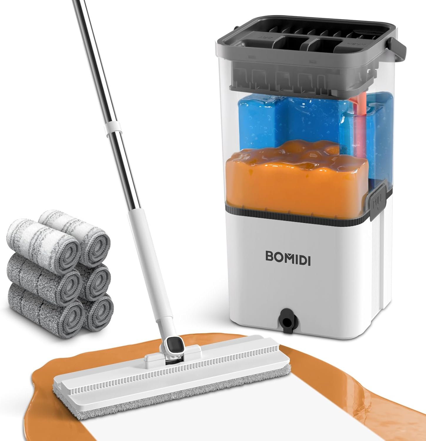 mop and bucket set, flat microfiber mops for floor cleaning, wall cleaner mop and bucket system with wringer, wet and dry use