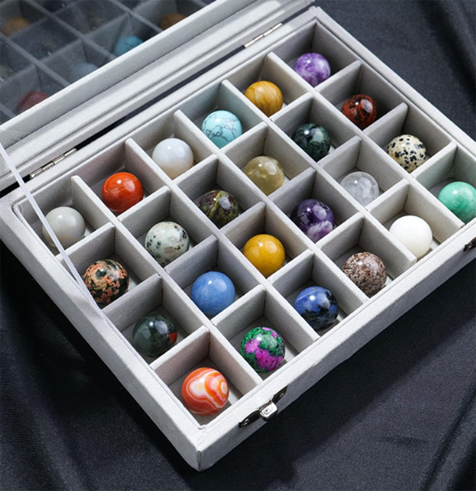 Bola de Cristal Natural, 24 Piezas de Decoración, Kit de Esferas de Piedras Preciosas, Esfera de Cristal Curativo de Chakras, Esfera de Adivinación, Figuras Colectivas para Meditación, Yoga