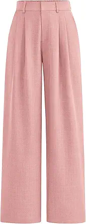 PRETTYGARDEN Women's Summer Work Pants Elastic High Waisted Straight Leg Business Casual Dressy Trousers Slacks with Pockets (Pink,Medium)