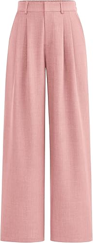 PRETTYGARDEN Women's Summer Work Pants Elastic High Waisted Straight Leg Business Casual Dressy Trousers Slacks with Pockets (Pink,Medium)