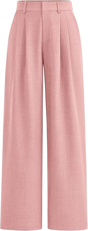 PRETTYGARDEN Women's Summer Work Pants Elastic High Waisted Straight Leg Business Casual Dressy Trousers Slacks with Pockets (Pink,Medium)