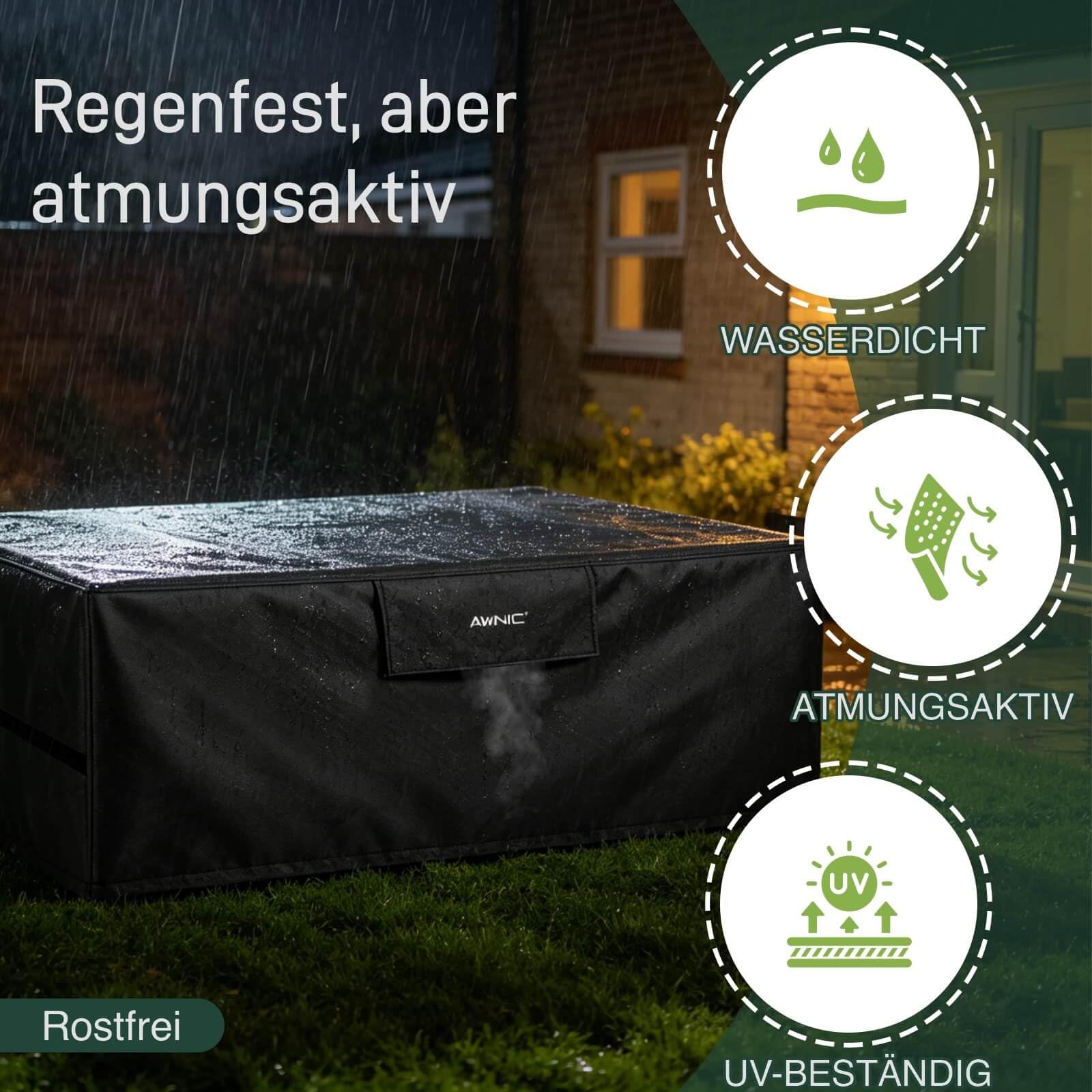 AWNIC Copertura Tavolo Esterno Impermeabile, Resistente ai Raggi UV Resistente allo Strappo Copertura per Mobili da Giardino, Telo Oxford Telo Copri Tavolo Esterno 275x180x85cm