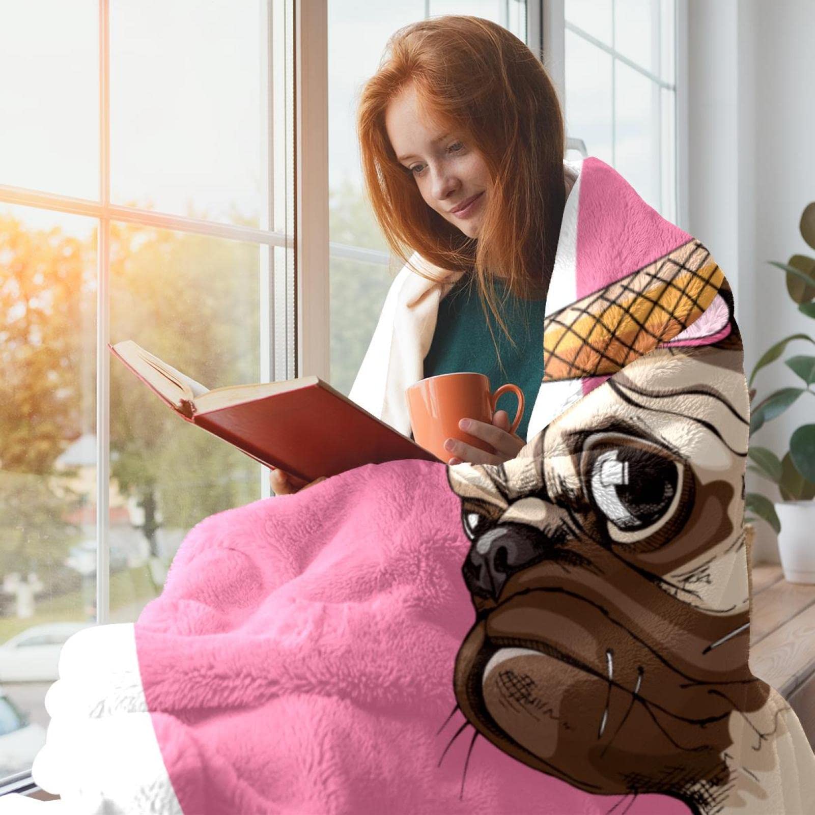 Pug Pugicorn Pies polarowy koc narzuta na kanapę sofę lub łóżko przytulne miękkie koce