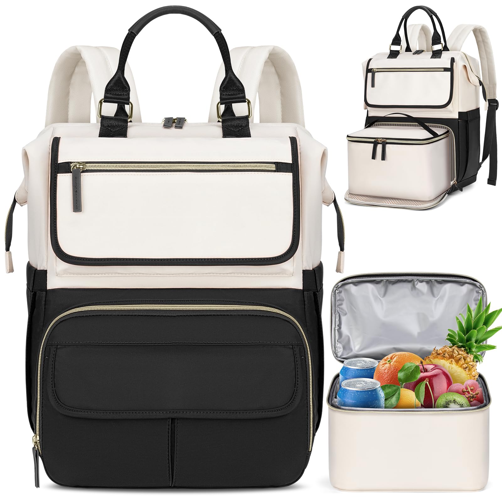 Lunch backpack for Women Men 15.6 Inch Laptop Backpack with USB Port Teacher Nurse Work Bag with insulated bag Travel Bag Water Resistant for College Business