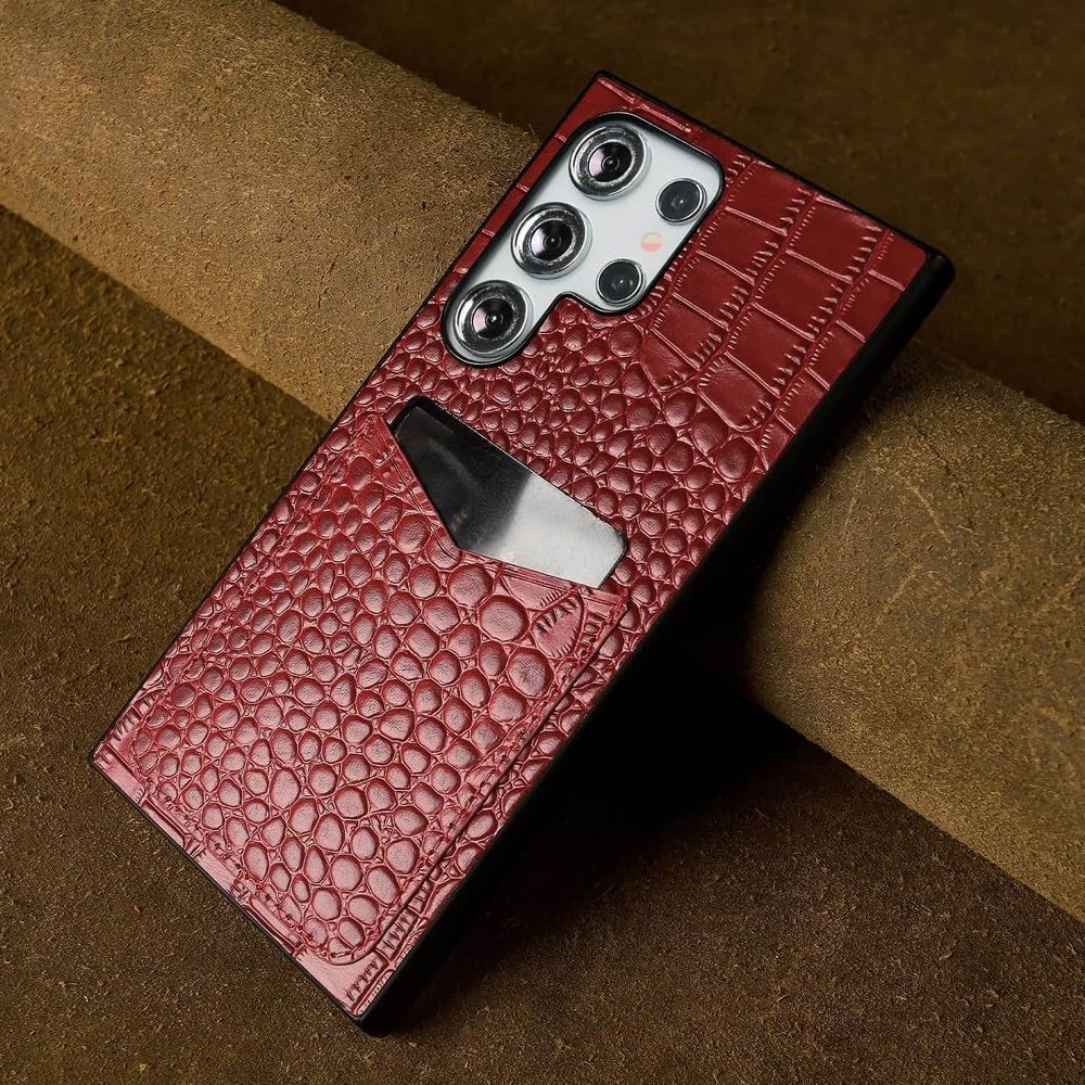 Custodia in vera pelle per Samsung Galaxy S24 Ultra, con porta carte di credito, colore rosso 3602, per Samsung Galaxy S24+
