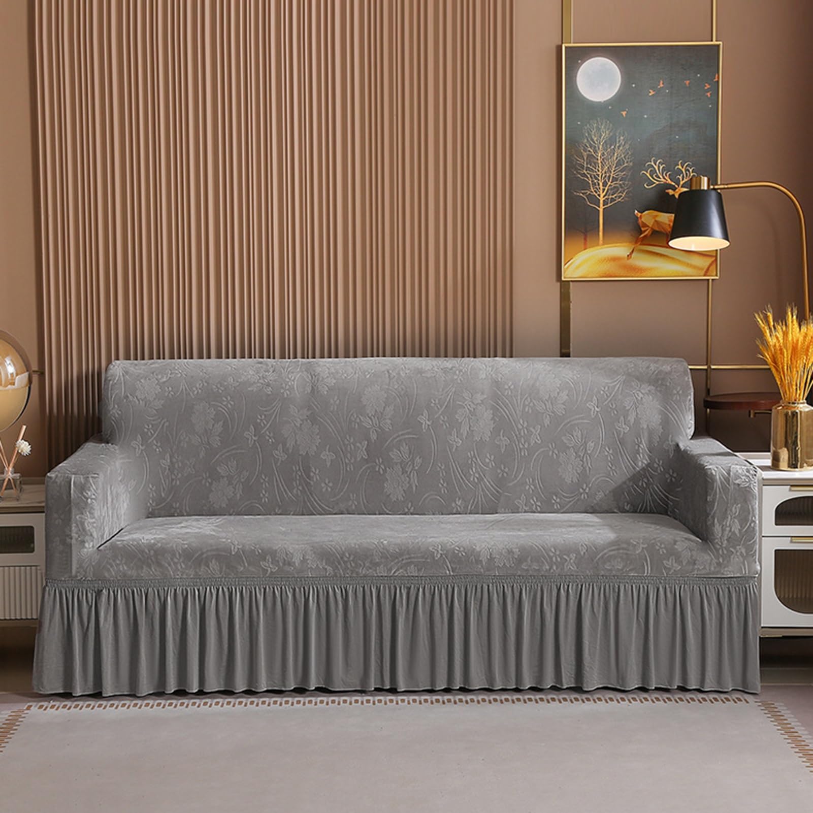 Gleedipre Elasticity sofa cover crystal European style skirt Sofa fitted sheet Double anti-slip dust-proof All-inclusive protective case(Light gray,2 seater(145-175 cm/55-68.9 in))