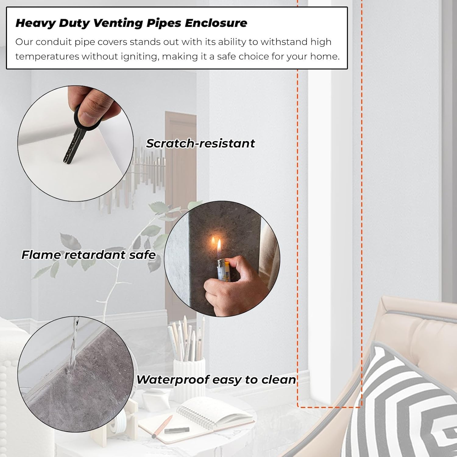 Bathroom Pipe Cover U Shape, 30 40 70 100 130 160 CM Pipework Enclosure Weatherproofing Tube Covering For Ducting Venting Pipes, Kitchen Gas Lines Cords Hider For Outside Inside(L W D 40x15x15cm/15.7x