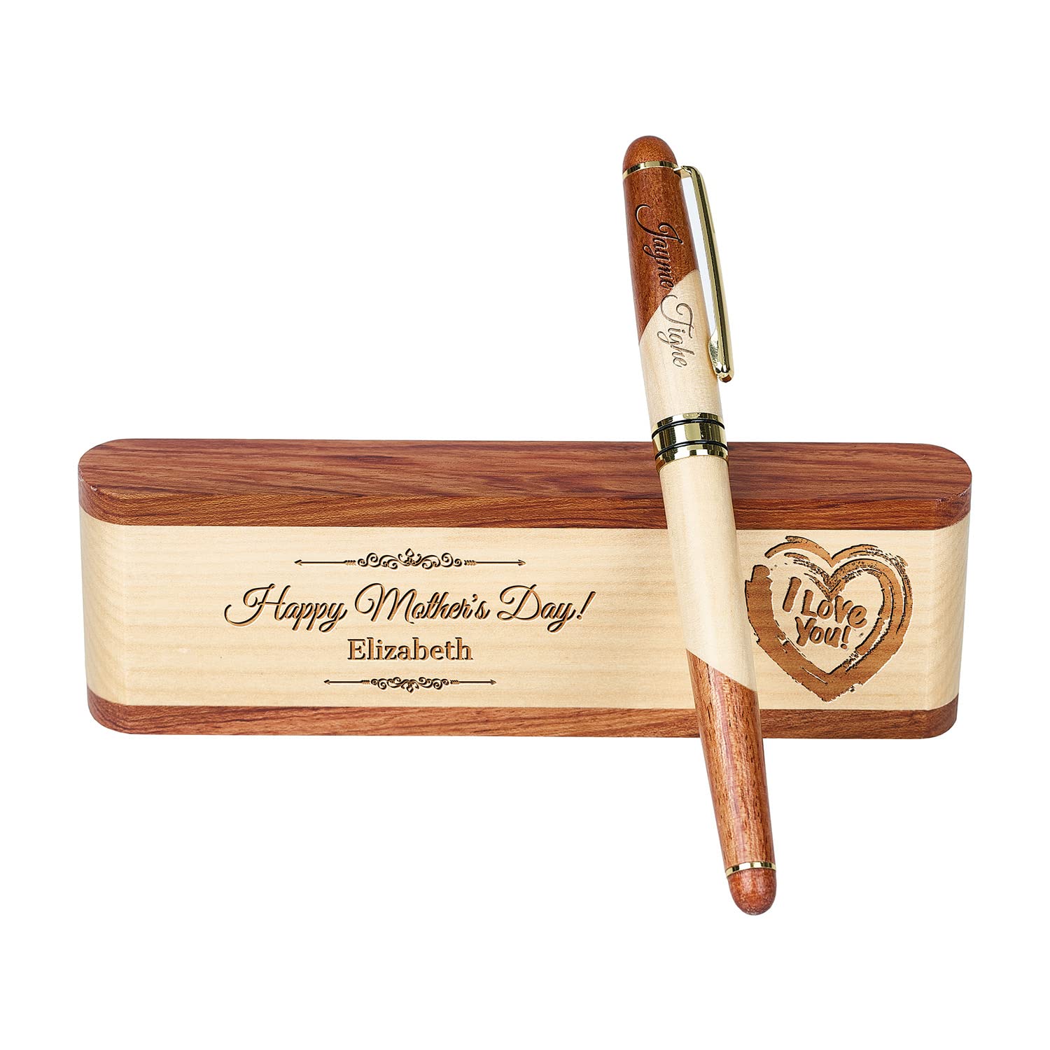 Custom Engraved Wood Pen Set, Executive Pen and Box With Free Personalization, Ballpoint Pen With Case For Gift (D)