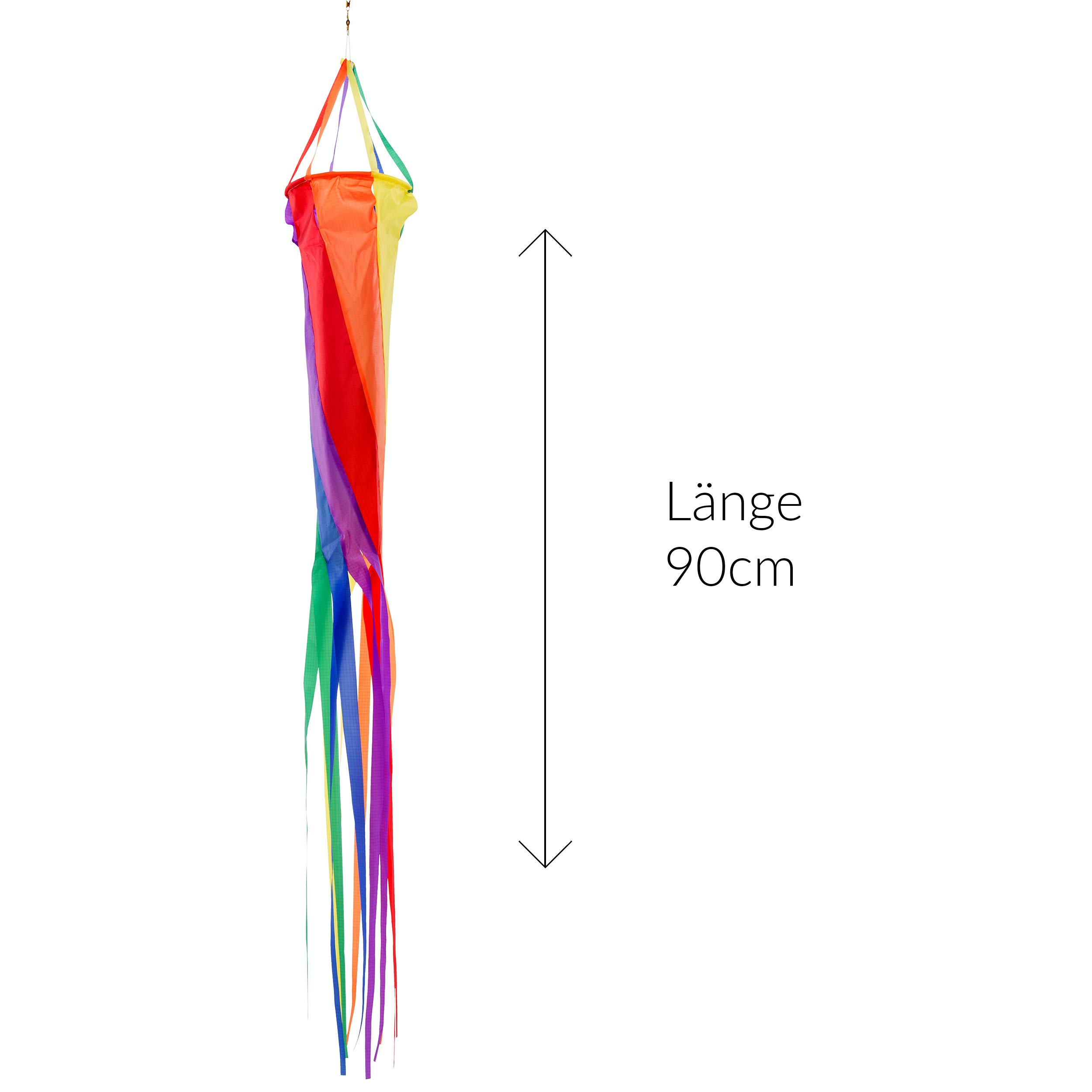 Wolkenstürmer Dimensioni sacco a vento 90 cm – turbina eolica arcobaleno – resistente ai raggi UV, robusto e resistente alle intemperie – scacciapensieri con girella in alluminio per giardino