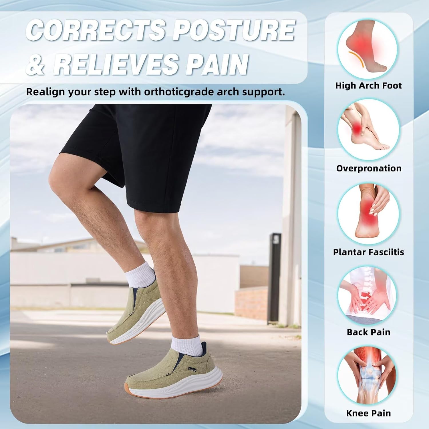 Men's Orthopedic Comfortable Slip On Shoes with Arch Support: Casual Plantar Fasciitis Orthotic Loafers, Flat Feet Leisure Vintage Flat Canvas Walking Shoes for Foot and Heel Pain Relief - Image 6